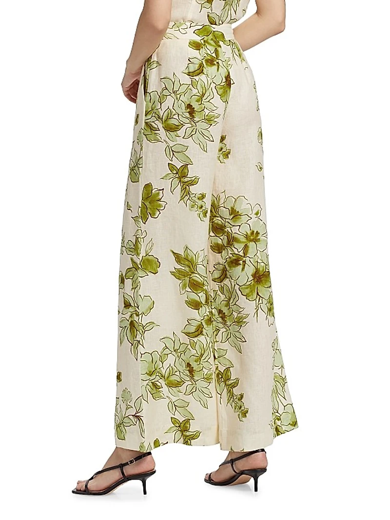 Capri Floral Linen Wide-Leg Pants