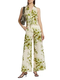 Capri Floral Linen Wide-Leg Pants