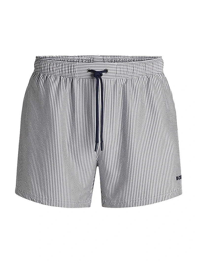 Swim Shorts Striped Seersucker Fabric