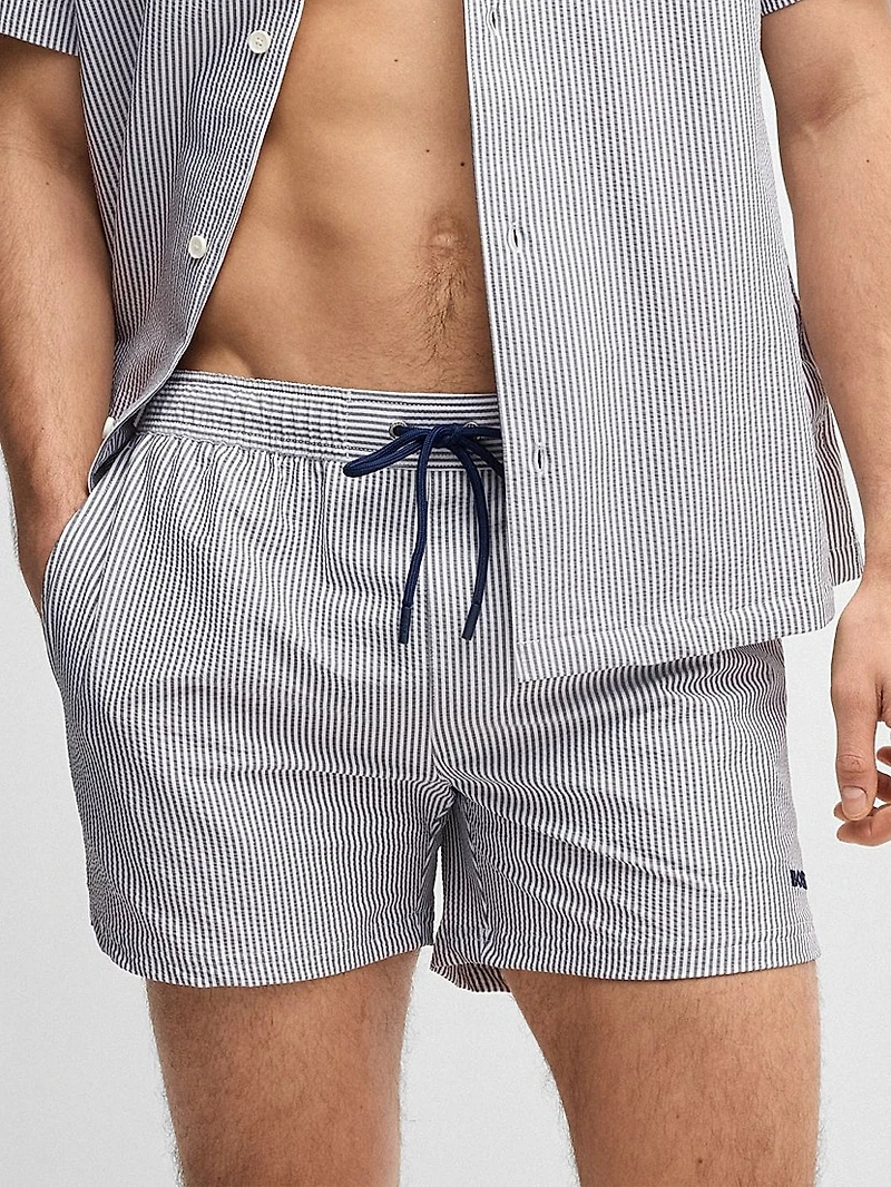 Swim Shorts Striped Seersucker Fabric
