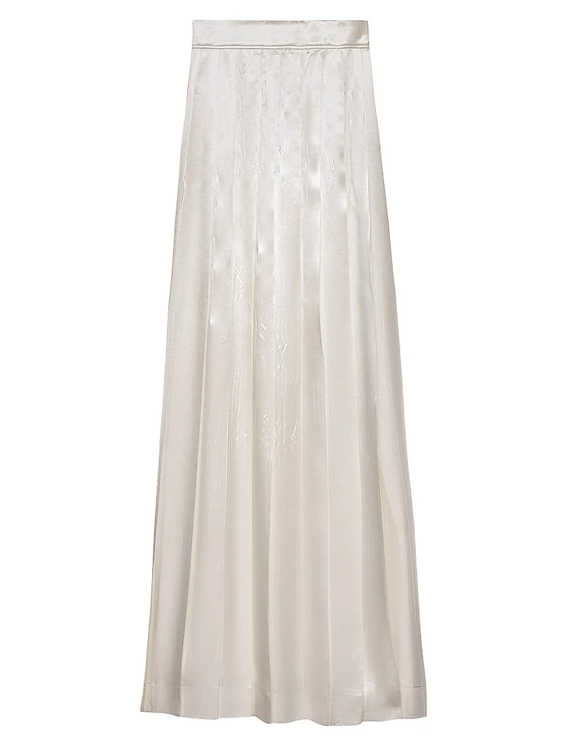 Long Pleated Satin Skirt