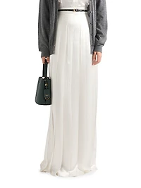 Long Pleated Satin Skirt