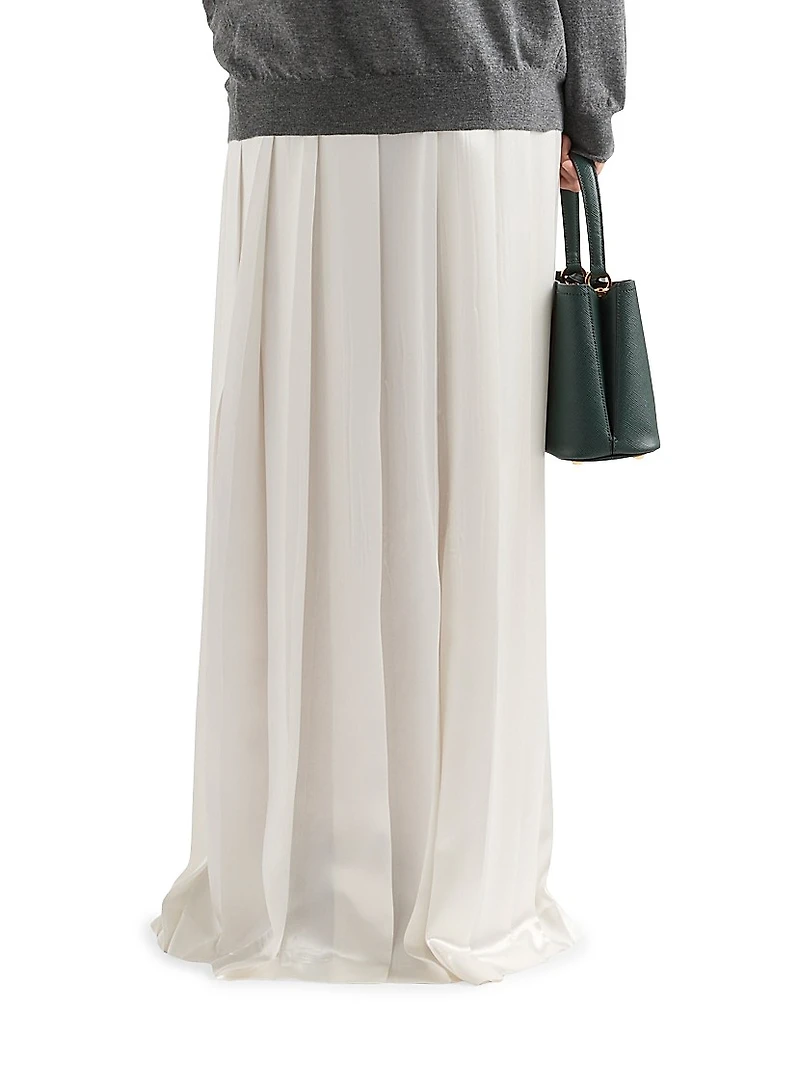 Long Pleated Satin Skirt