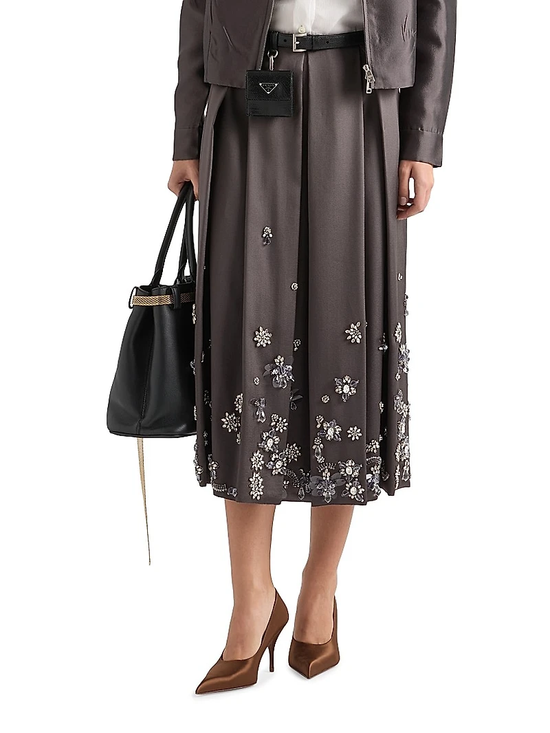 Embroidered Silk and Wool Skirt