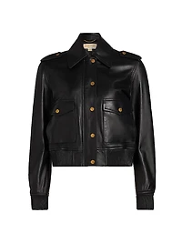 Leather Blouson-Sleeve Jacket