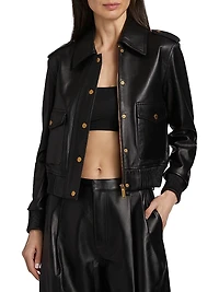 Leather Blouson-Sleeve Jacket