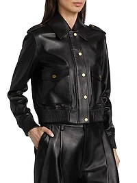 Leather Blouson-Sleeve Jacket