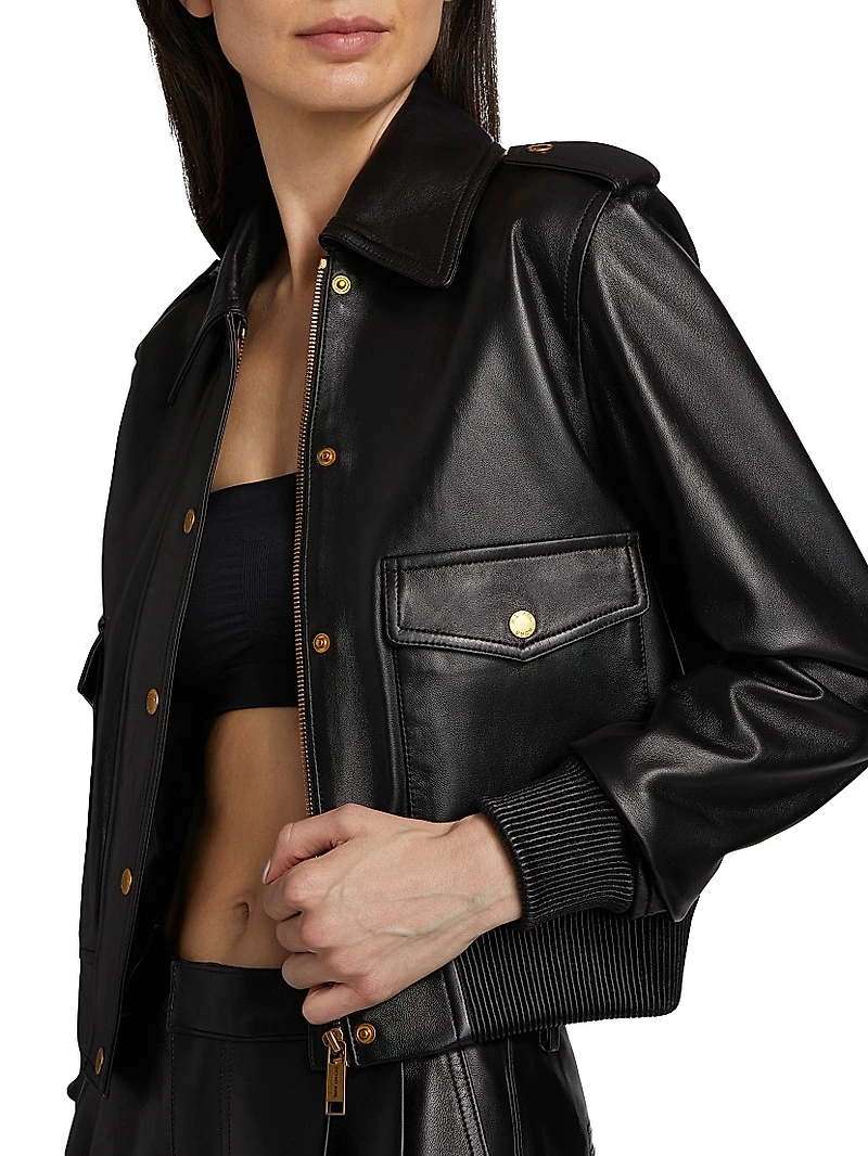 Leather Blouson-Sleeve Jacket
