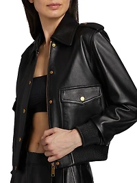 Leather Blouson-Sleeve Jacket