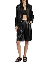 Leather Blouson-Sleeve Jacket
