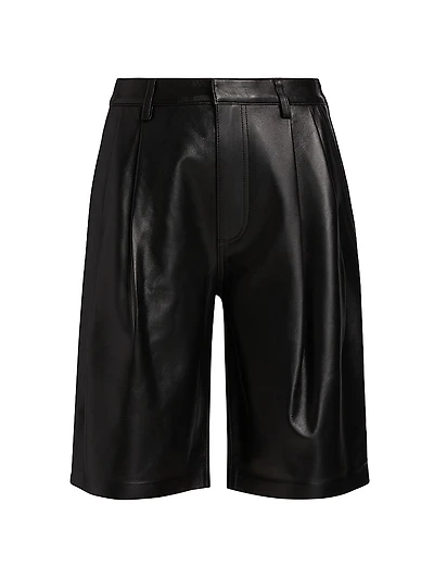 Pleated Leather Bermuda Shorts