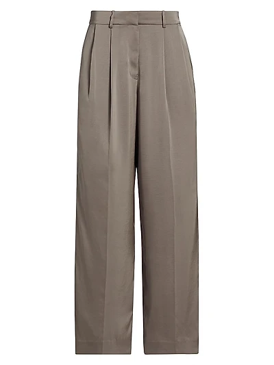 Satin Pleated Wide-Leg Pants