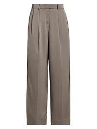 Satin Pleated Wide-Leg Pants