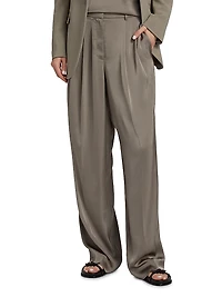 Satin Pleated Wide-Leg Pants