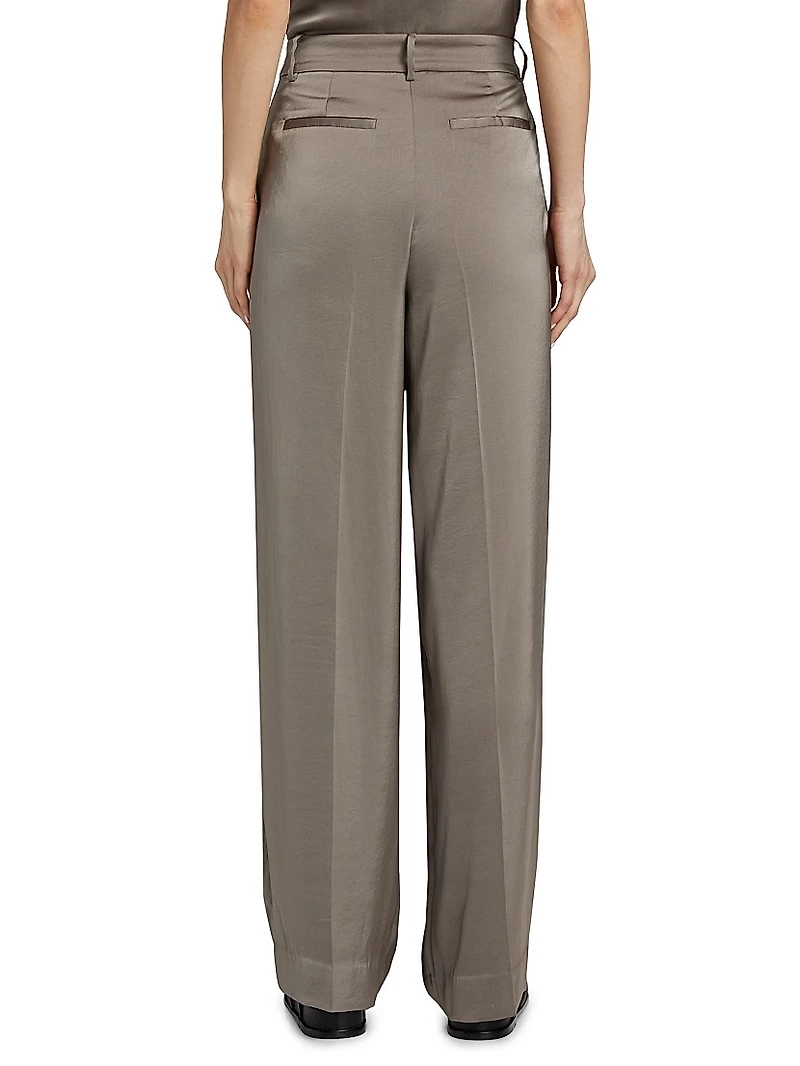 Satin Pleated Wide-Leg Pants