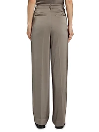 Satin Pleated Wide-Leg Pants