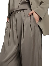 Satin Pleated Wide-Leg Pants