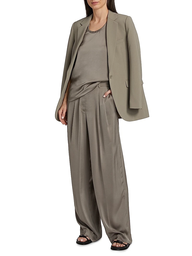 Satin Pleated Wide-Leg Pants