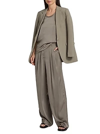 Satin Pleated Wide-Leg Pants