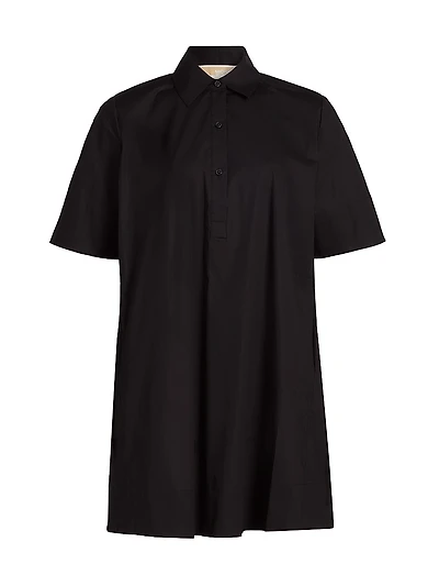 Stretch Cotton Pintuck Shirtdress