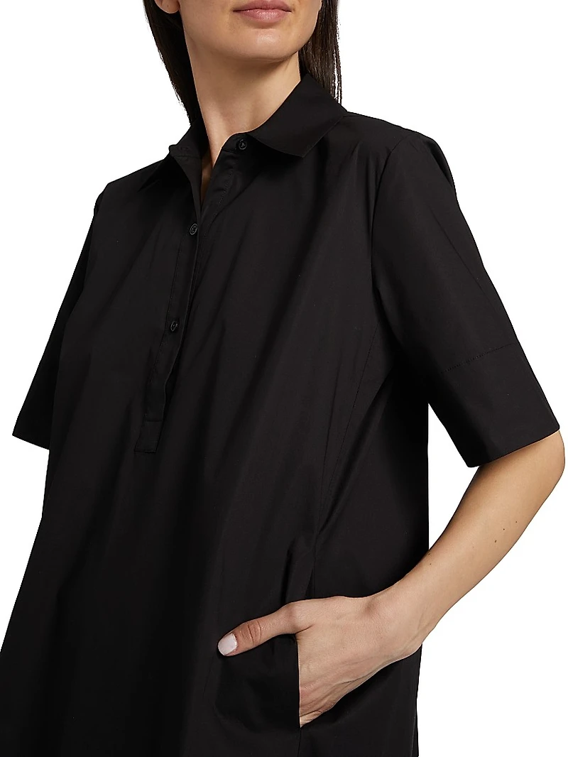 Stretch Cotton Pintuck Shirtdress