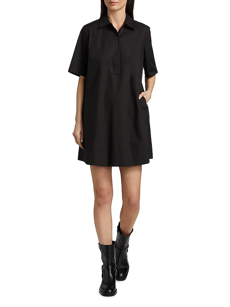 Stretch Cotton Pintuck Shirtdress