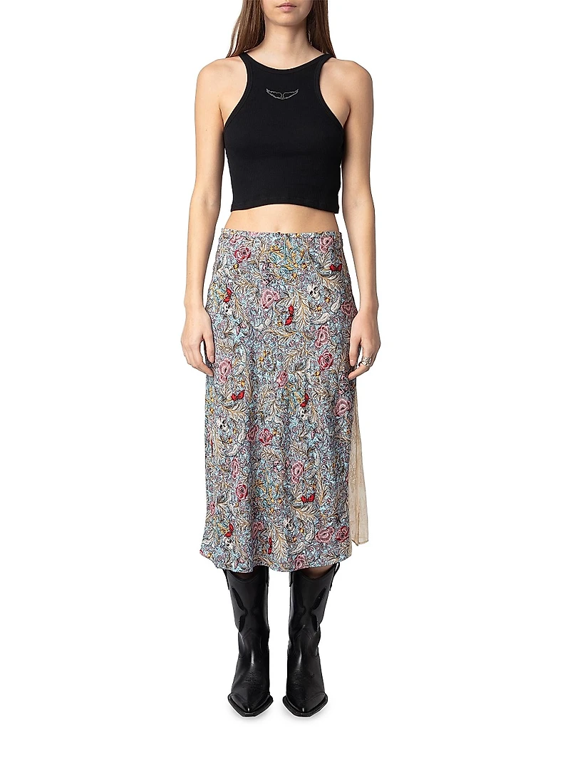 Jayla Soft British Flowers Midi-Skirt