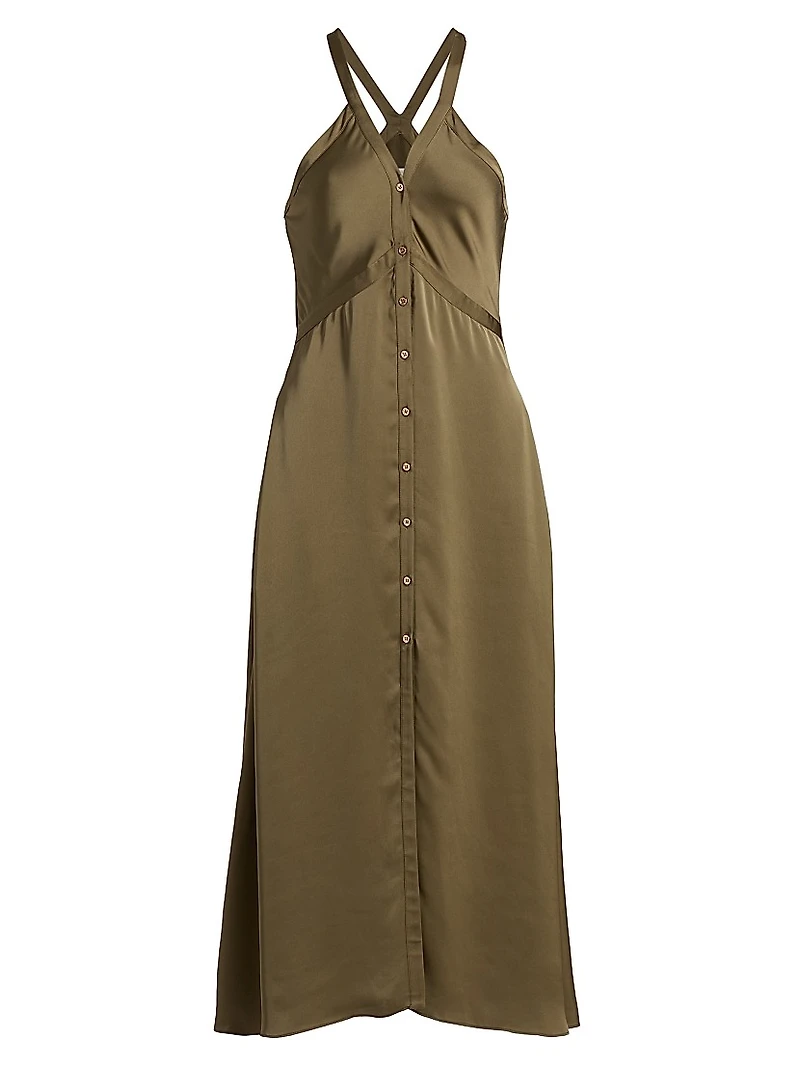 Cynthia Button-Front Satin Midi-Dress