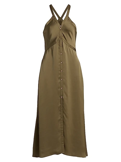 Cynthia Button-Front Satin Midi-Dress