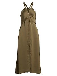 Cynthia Button-Front Satin Midi-Dress