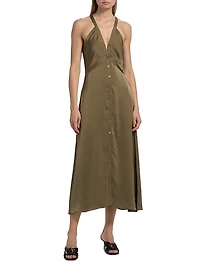Cynthia Button-Front Satin Midi-Dress