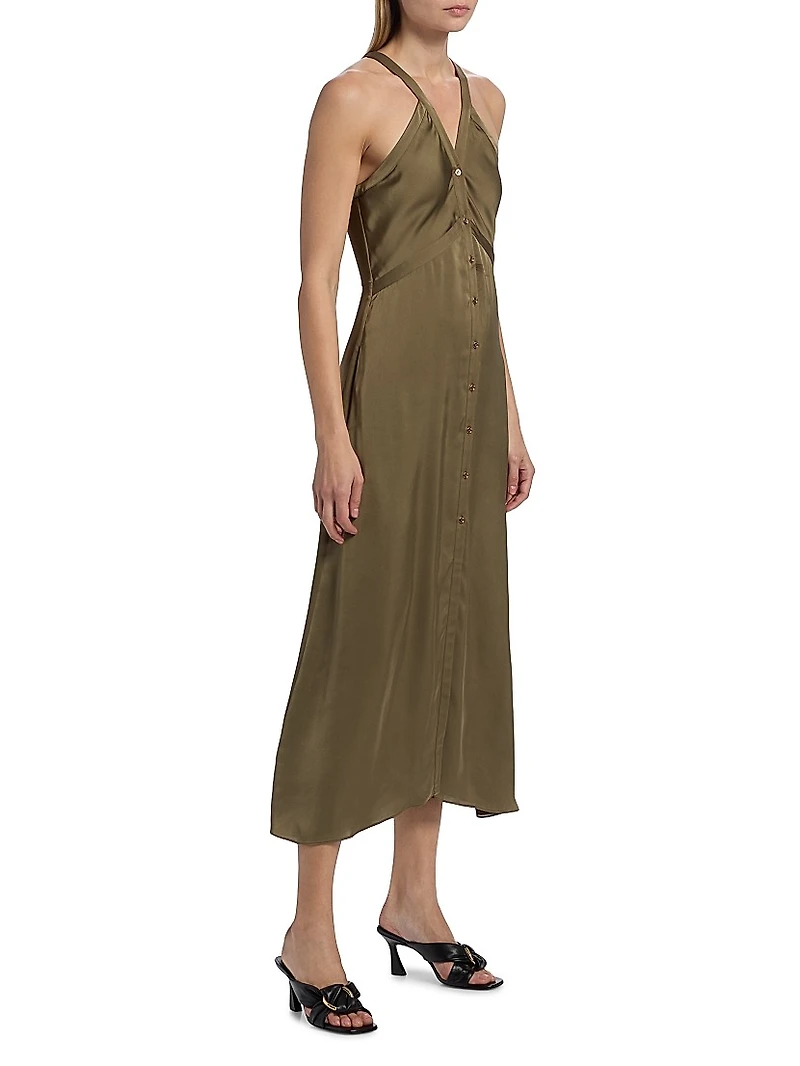 Cynthia Button-Front Satin Midi-Dress