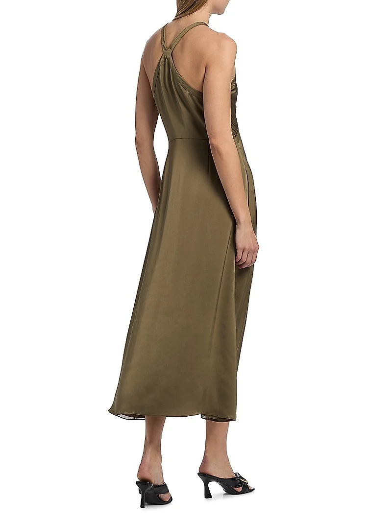 Cynthia Button-Front Satin Midi-Dress