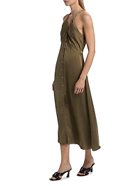 Cynthia Button-Front Satin Midi-Dress