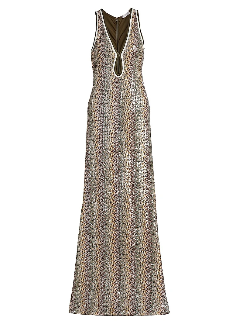 Lilia Sequin Chevron Knit Maxi Dress