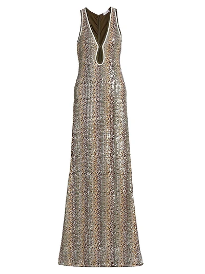 Lilia Sequin Chevron Knit Maxi Dress