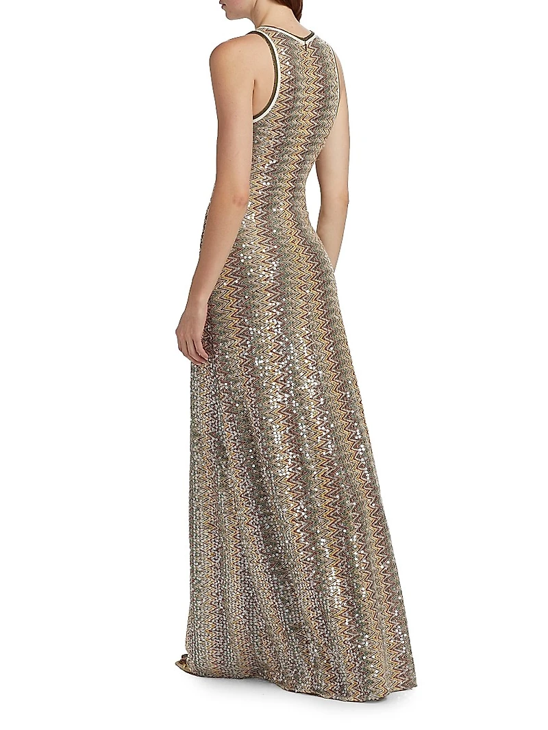 Lilia Sequin Chevron Knit Maxi Dress