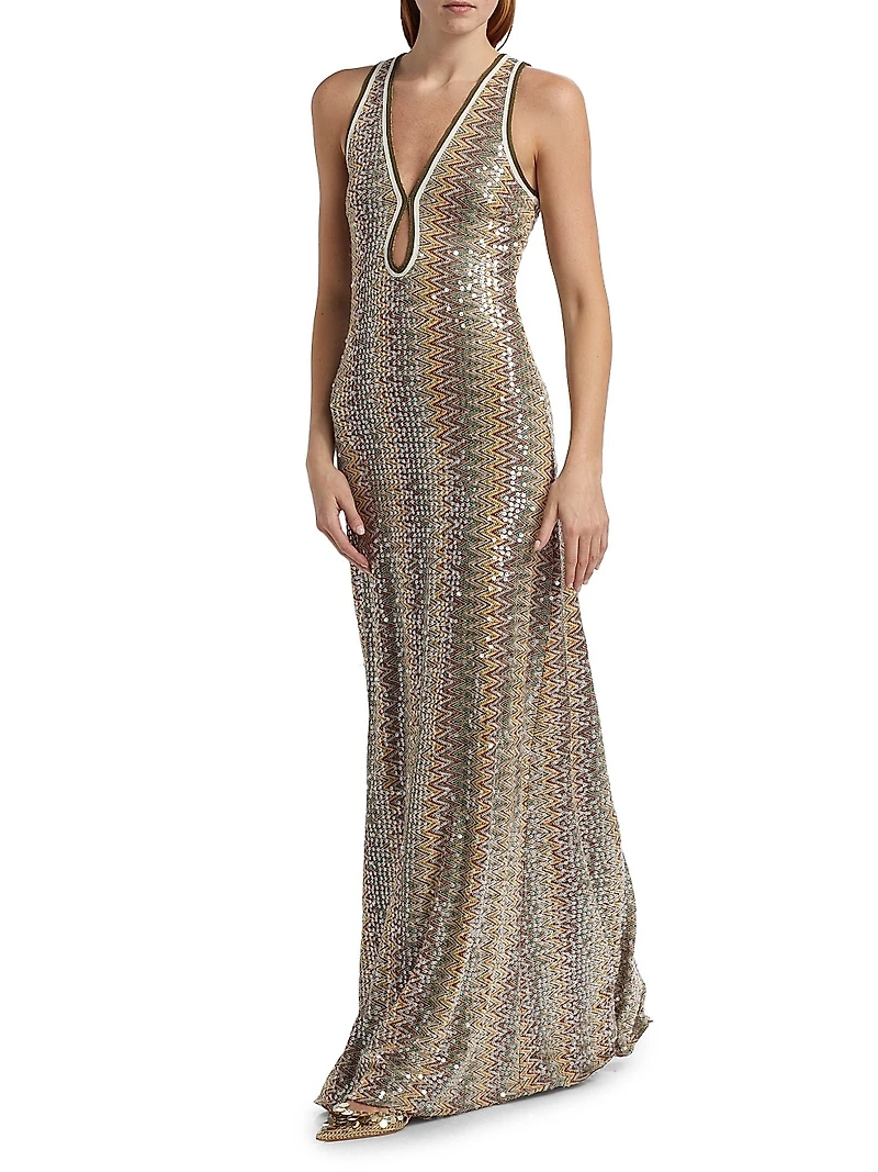 Lilia Sequin Chevron Knit Maxi Dress