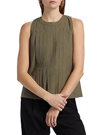 Natalia Pleated Cotton Sleeveless Top