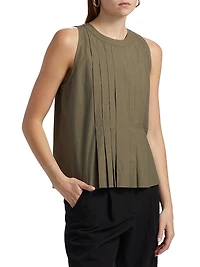 Natalia Pleated Cotton Sleeveless Top
