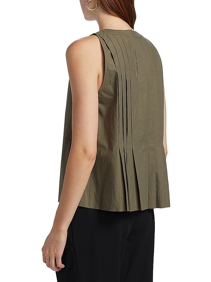 Natalia Pleated Cotton Sleeveless Top