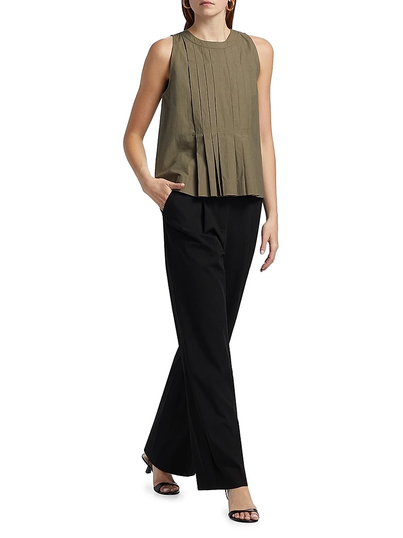 Natalia Pleated Cotton Sleeveless Top