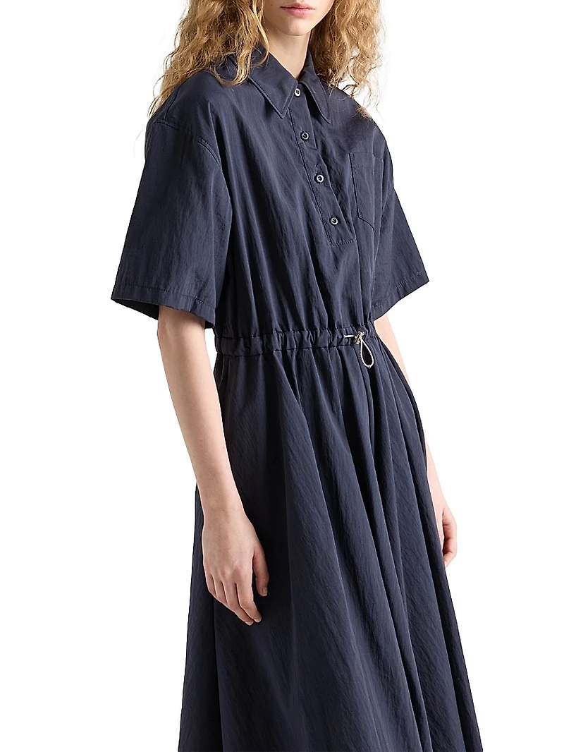 Short-Sleeved Technical Pongé Dress