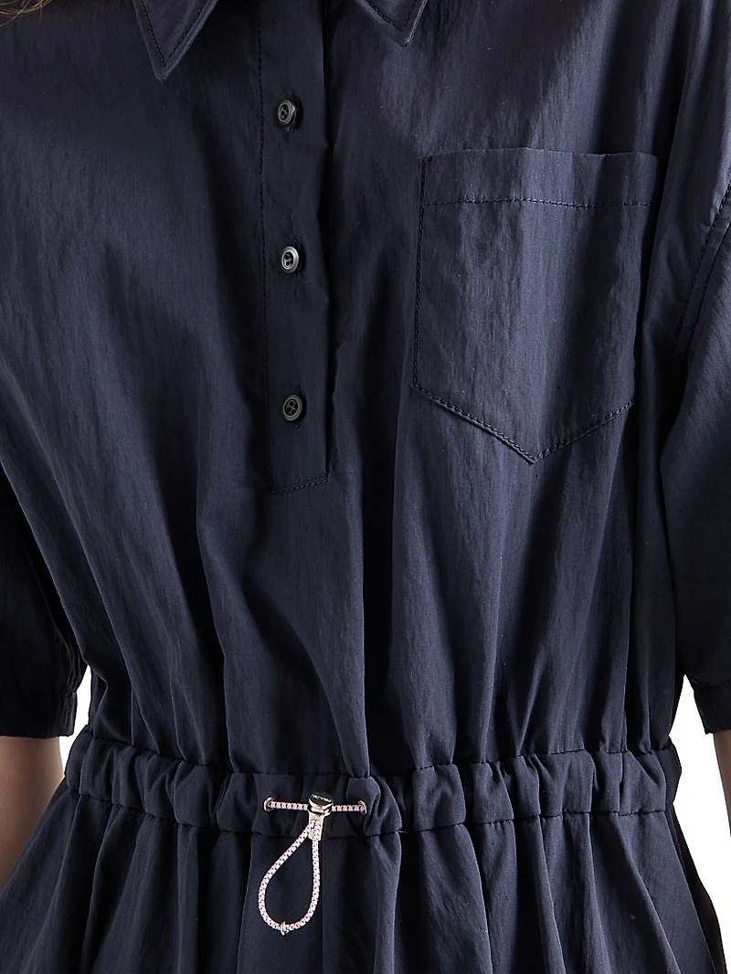 Short-Sleeved Technical Pongé Dress