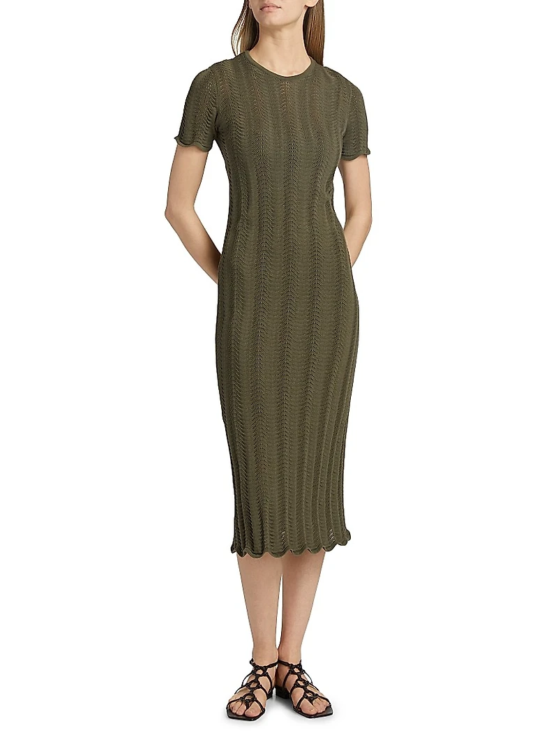 Leighton Wave Crochet Knit Sheath Midi-Dress
