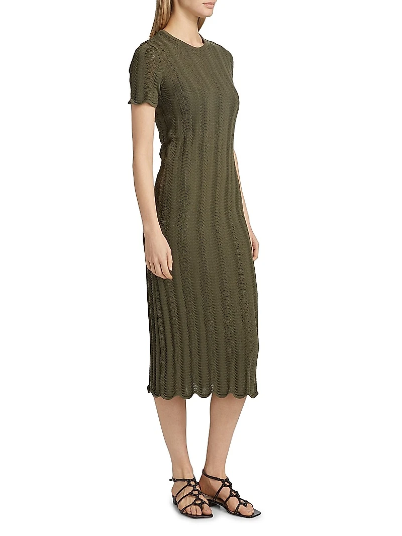 Leighton Wave Crochet Knit Sheath Midi-Dress
