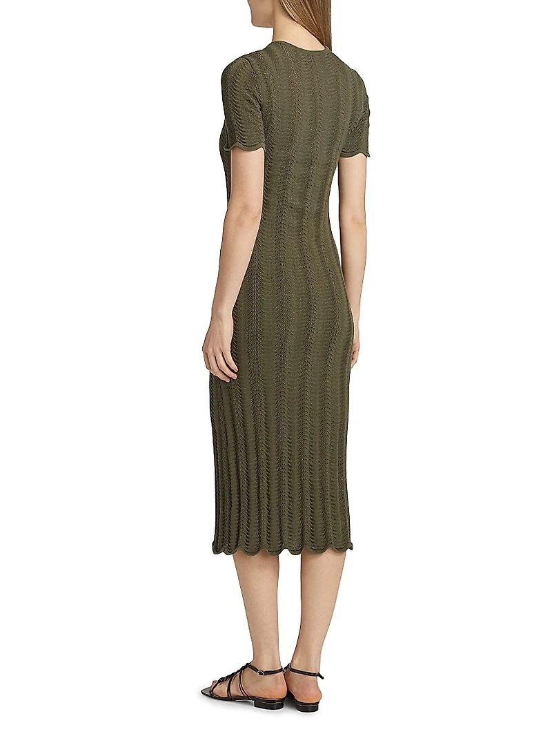 Leighton Wave Crochet Knit Sheath Midi-Dress