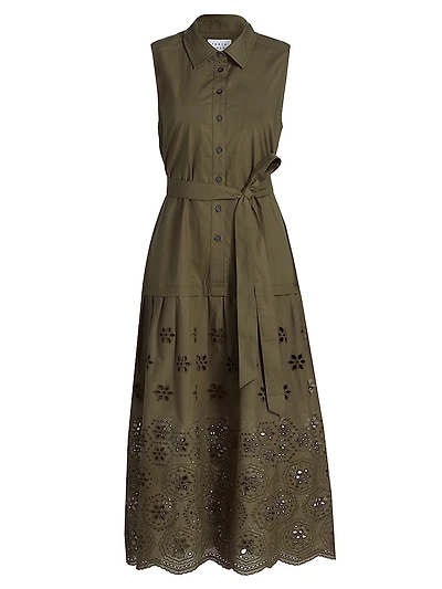 Bailey Embroidered-Cotton Tie-Waist Midi-Dress