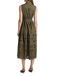 Bailey Embroidered-Cotton Tie-Waist Midi-Dress