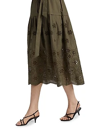 Bailey Embroidered-Cotton Tie-Waist Midi-Dress